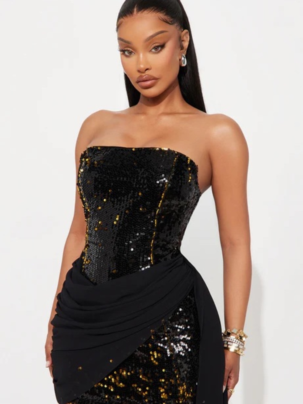 Fashion Nova Glow Off Draped Sequin Mini Dress